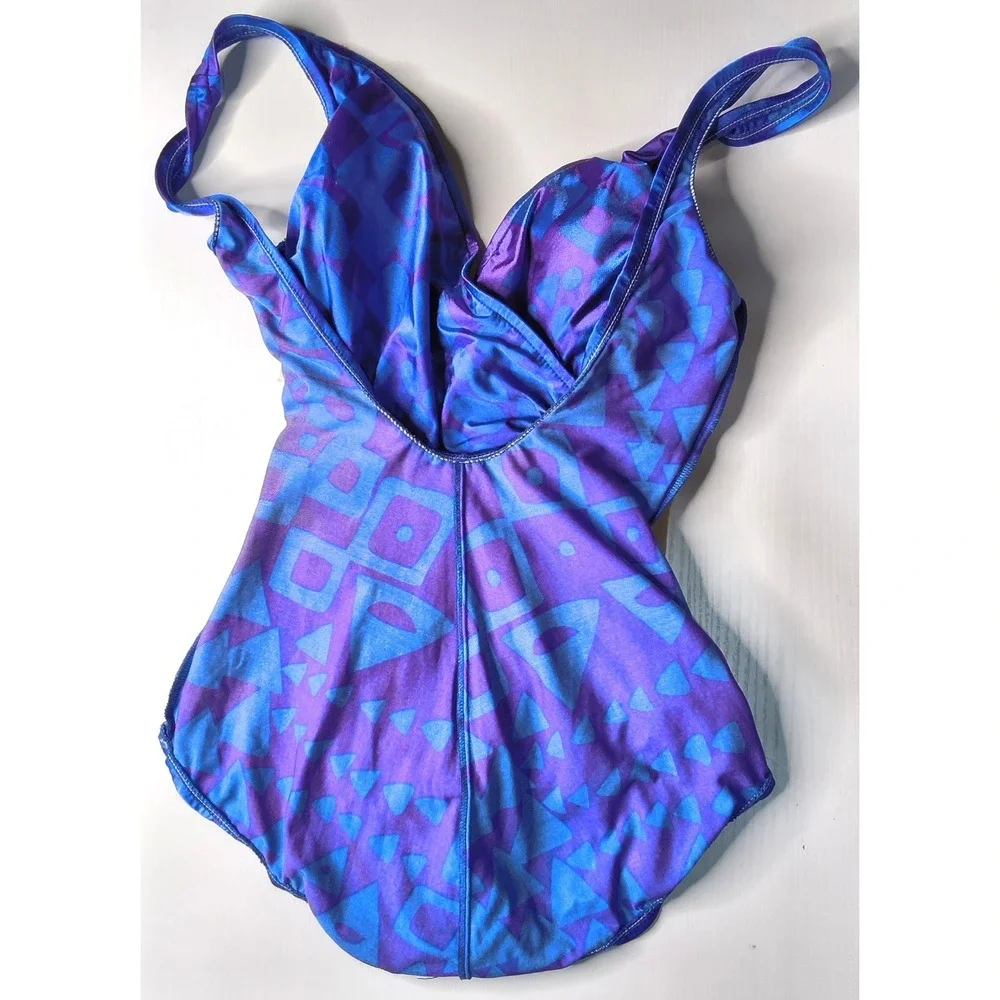 Sandcastle One Piece Swimsuit Women Size‎ 12 Purple Blue Ruched Vintage
